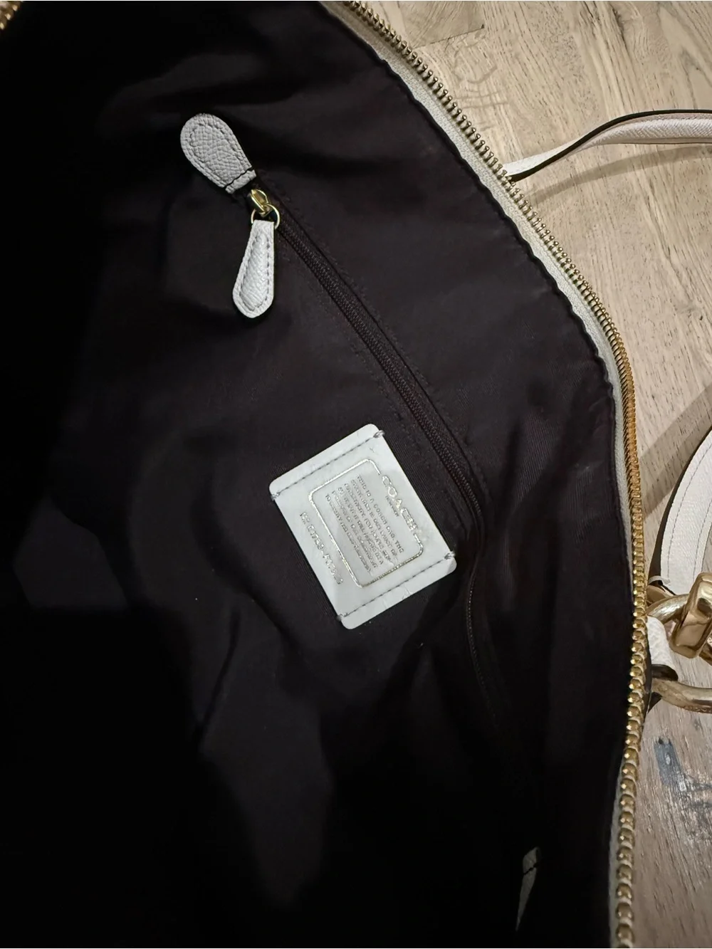 Coach White/Cream Leather Tote with Gold Tag